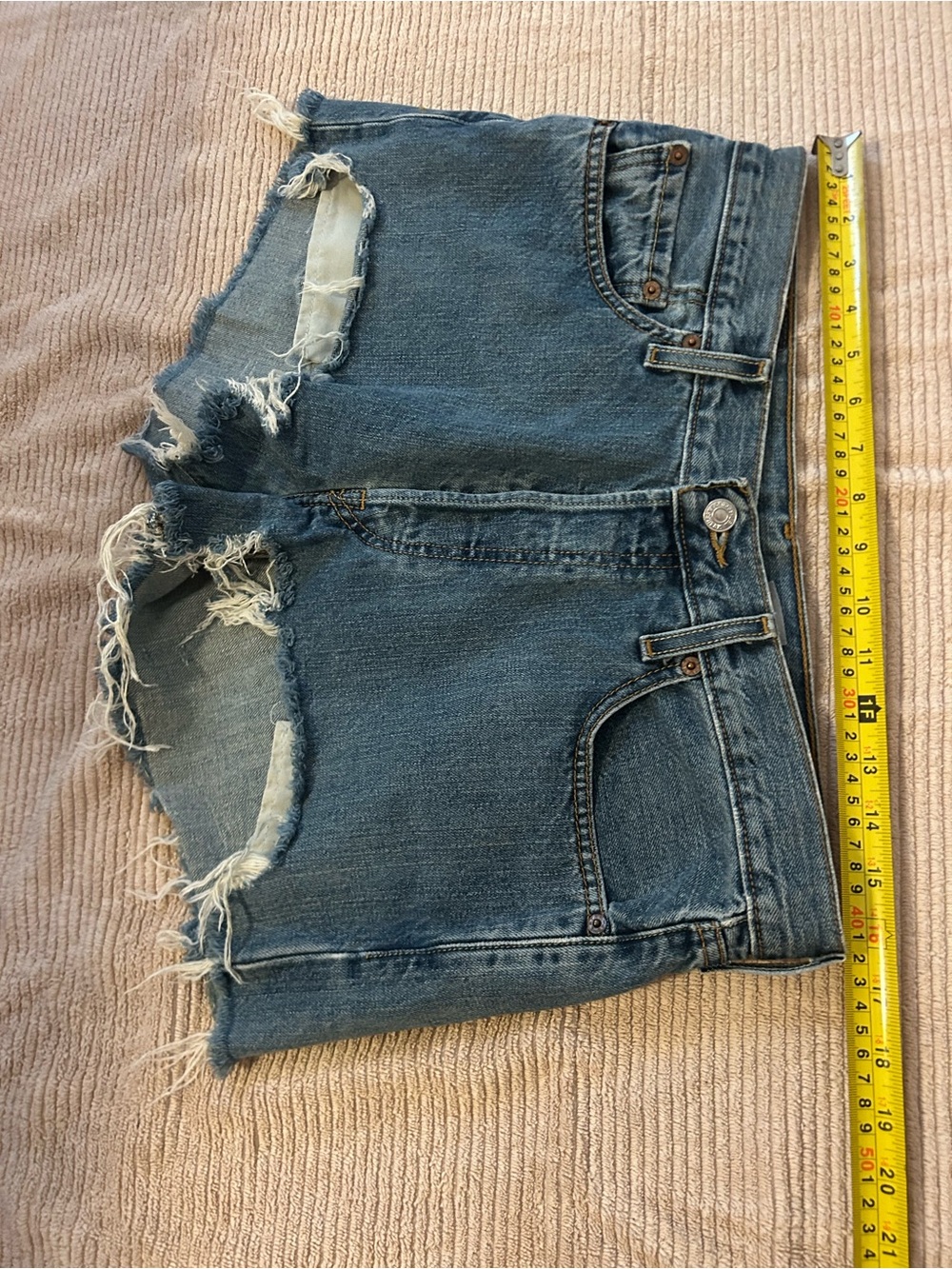 Distressed High-Waist Denim Shorts - Blue